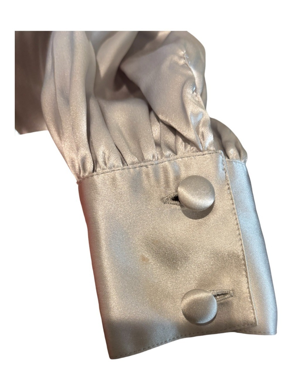 80s FRANCESCA DAMON SILK SATIN PALE GRAY DRAPED WRAP PEPLUM BLOUSE LUXURY SZ 10 - Picture 6 of 8